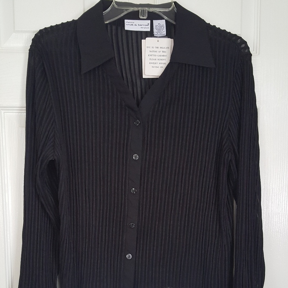 Croft & Barrow Black Sheer Stripe Top NWT